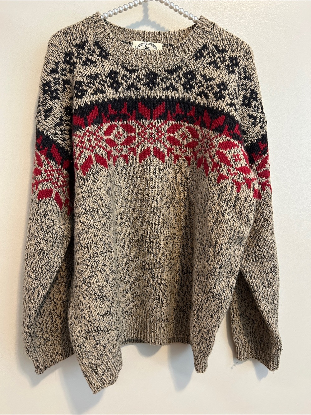 Vintage Eddie Bauer Legends Wool Nordic Fair Isle Snowflake Ski Sweater Men L